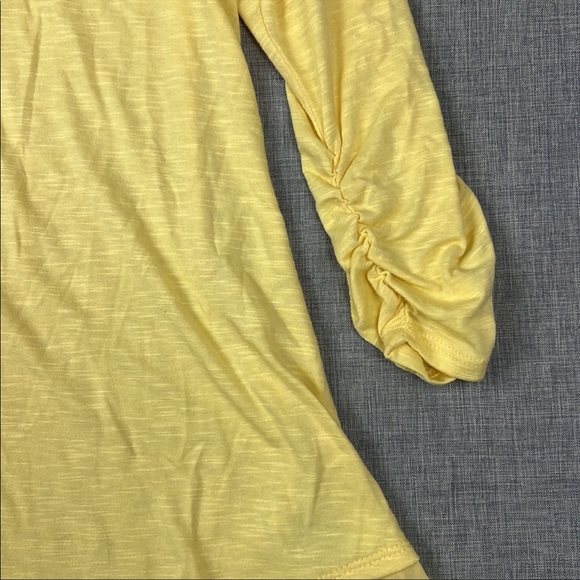 Style & Co Yellow Chiffon Trim 3/4 Sleeve Top Large - Picture 4 of 6